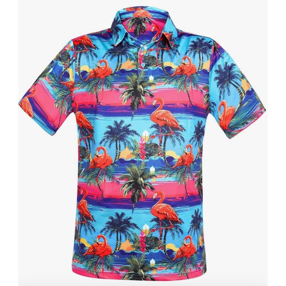 Fun Golf Shirts for Men-50+ Sun Protection Funny Hawaiian Print Size Large